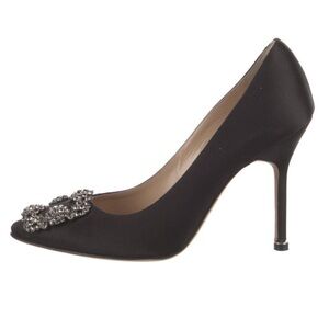 Hangisi Black Satin Jewel Buckle Pumps